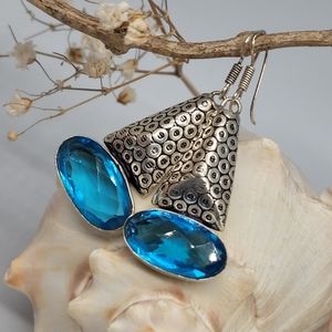 Silver 925 Earrings Blue Topaz Quartz Stone